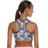 Padded Gym Fitness Sport 3D Blue Floral  skull Printed Athletic Bra 005 - designfullprint