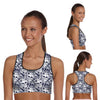 Padded Gym Fitness Sport 3D Blue Floral  skull Printed Athletic Bra 005 - designfullprint