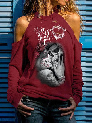 Skull Gift Skull Till Death Do Us Part Cut Out Shoulder Top PA