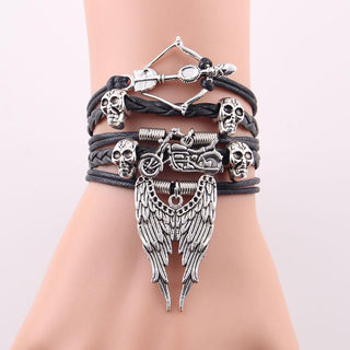 Arrow Skull Angel Wing Biker Leather Bracelets - designfullprint