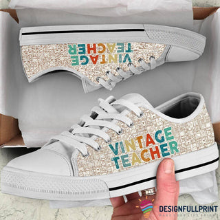 Gift For Teacher Vintage Teacher Lowtop Canvas Shoes NHD