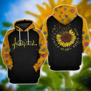 Gift For Hippie Hippie Wild Heart Hippie Soul Sunflower Heartbeat Unisex Hoodie CH