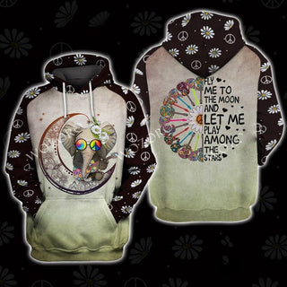Gift For Elephant Lover Gift For Hippie Hippie Fly Me To The Moon Elephant Unisex Hoodie CH