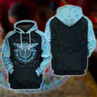 Gift For Dragonfly Lover Gift For Hippie Hippie Hello Darkness My Old Friend Dragonfly Mandala Unisex Hoodie CH