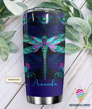 Gift For Dragonfly Lover Dragonfly Blue Personalized Tumbler LN