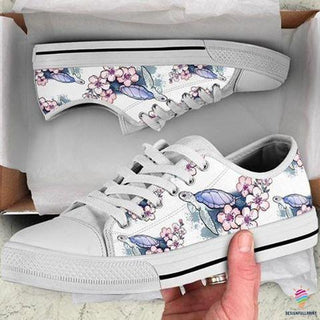 Gift For Turtle Lover Flower Turtle LowTop Canvas Shoes NHD