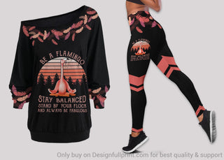 Be A Flamingo Always Be Fabulous Off Shoulder Long Sleeves Top and Leggings Set LN Gift For Camping