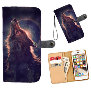 Awesome Cell Phone Wallet Case for Universal Models - Howling Wolf 004 - designfullprint