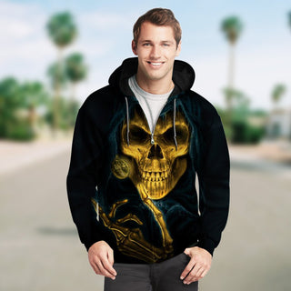 3D Death Skull Time Ticking For Death Unisex Zip Up Hoodie 009 - designfullprint