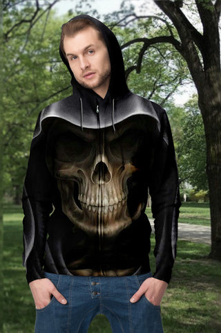 3D Skull Death Unisex Zip up Hoodie 002 - designfullprint