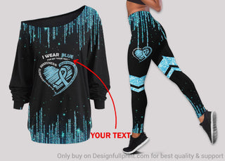 Personalized Light Blue Diabetes Awareness Off Shoulder Long Sleeves Top and Leggings Set LN