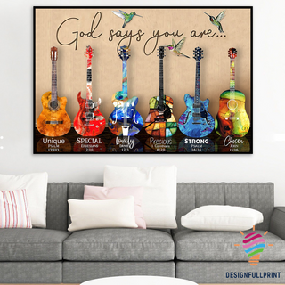 Colorful Guitar God Says You Are CH Poster Canvas Gift For Guitarist