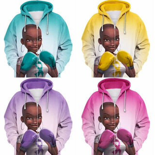 Multi-color Melanin Warrior Health Awareness Zip-up  Hoodie