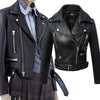 Winter Black Faux Leather Jackets with Zipper,Turn-down Collar Band Belt - designfullprint