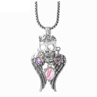Cubic Zirconia Blackened Link Chain Skull Necklace