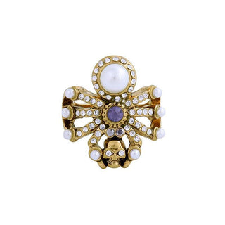 Vintage Pearl Rhinestone Skull Ring