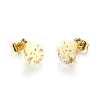 Vintage Cute Skeleton Skull Head Golden Earring