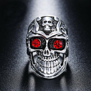 Crystal Antique Silver Gothic Skull Ring
