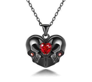 Punk Skull Red Heart Crystal Necklace