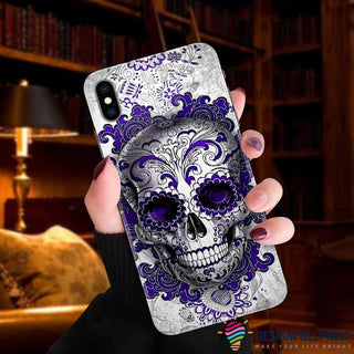 Skull Gift Purple Floral Skull Phone Case NHD