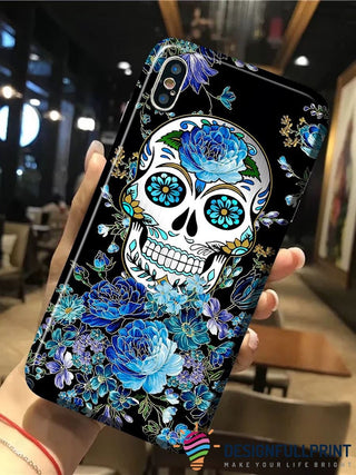Skull Gift Blue Floral Skull Phone Case NHD