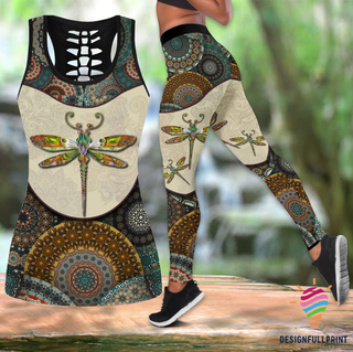 Gift For Dragonfly Lover Orange Dragonfly Mandala Tank Top Legging Set LN