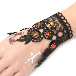 Crystal Steampunk Black Lace Skull Bracelet