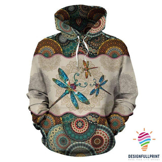 Gift For Hippie Gift For Dragon Lover Orange And Blue Dragonfies Mandala Hoodie LN