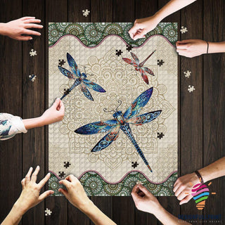 Gift For Dragon Lover Blue And Red Dragonfles Mandala Puzzle Jigsaw Puzzle LN
