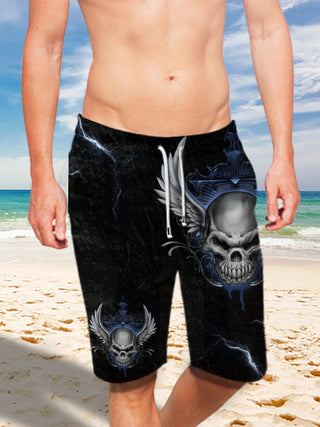 Ultra-light Drawstring 3D Blue Skull Angel Wings Shorts for Men 009 - designfullprint