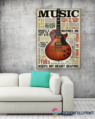 Music Guitar Keeps My Heart Beating CH Poster Canvas Gift For Guitarist