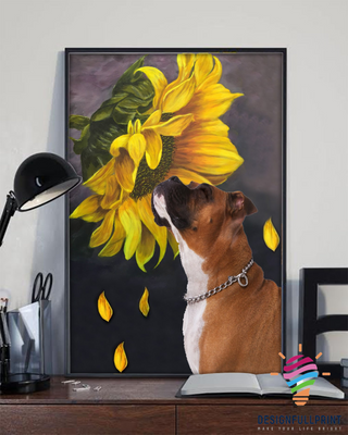 Bulldog Sunflower Farmer Canvas Art and Poster CM Gifts For Dog Lovers Gift For Farmer