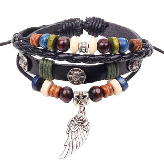 Titanium Leather Beads Skull Bracelet