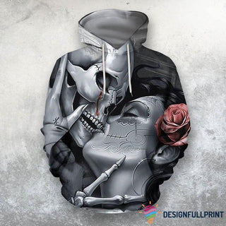Skull Gift Silver Skull Couple Girl With Flower Lava Unisex Hoodie CH