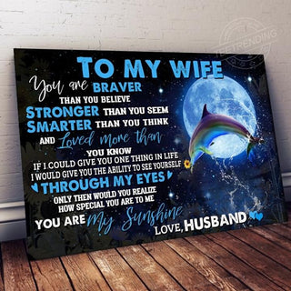 To My Wife You Dolphin In The Moonlight Gift For Her Couple Gift Poster PA