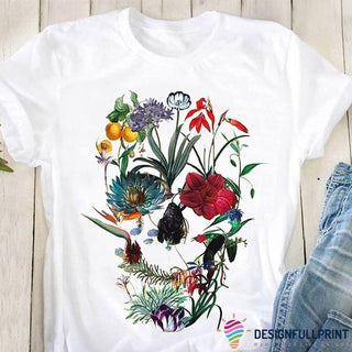 Skull Gift Tropical Skull Flowers Ribbon TShirt CH
