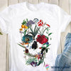 Skull Gift Tropical Skull Flowers Ribbon TShirt CH