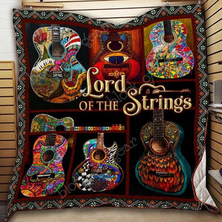 Gift For Hippie Gift For Music Lover Lord Of the String Guitar Music Instrument Mandala Native Hippie Blanket Quilt Blanket LN