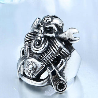 Stainless Steel Winged Skull Biker Ring