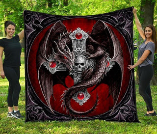 Skull Gift Gift For Dragon Lover Red Strong Dragon Skull Sherpa Blanket HG