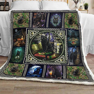 Gift For Hippie Black Cat Witch Sherpa Throw Blanket HG