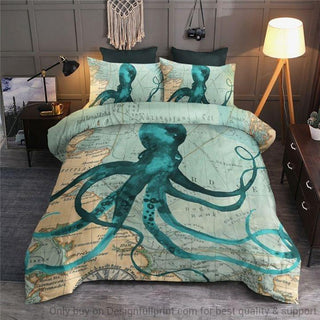 Map Earth Blue Octopus Bedding Set HG