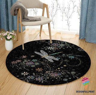 Gift For Dragonfly Lover Beautiful Dragonfly In The Dark Round Rug LN