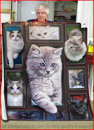 Cats Love Sherpa Blanket and Quilt LN Gifts For Cat Lovers