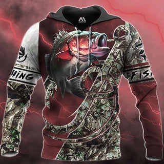 Fishing Gifts Bass Fishing Red Camo Hoodie LN
