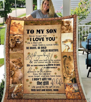 Gift For Mom Lion Mom To My Son Blanket HG To My Son Lion Blanket