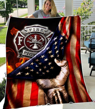 Proud Firefighter American Flag Blanket HG