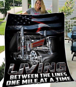 Gift For Trucker Proud Trucker Living Between The Lines Sherpa Blanket HG
