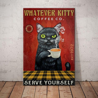 Whatever Kitty Serve Yourself Coffee Retro Wall Art Canvas PA Gifts For Cat Lovers
