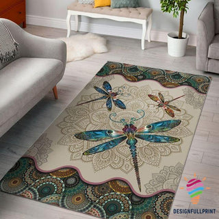 Gift For Dragon Lover Orange And Blue Dragonfies Mandala Rug  LN